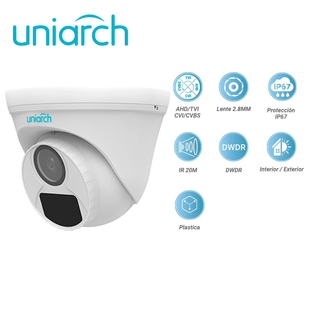 CAMARA ANALOGICA TURRET UNIARCH  UAC-T115-F28 / UAC-T115-F28-H / 5MP / AHD/TVI/CVI/CVBS / LENTE FIJO 2.8 MM / 12 VCD / IP67 / IR 20M / DWDR / INTERIOR / EXTERIOR / PLASTICA - Miniatura 3
