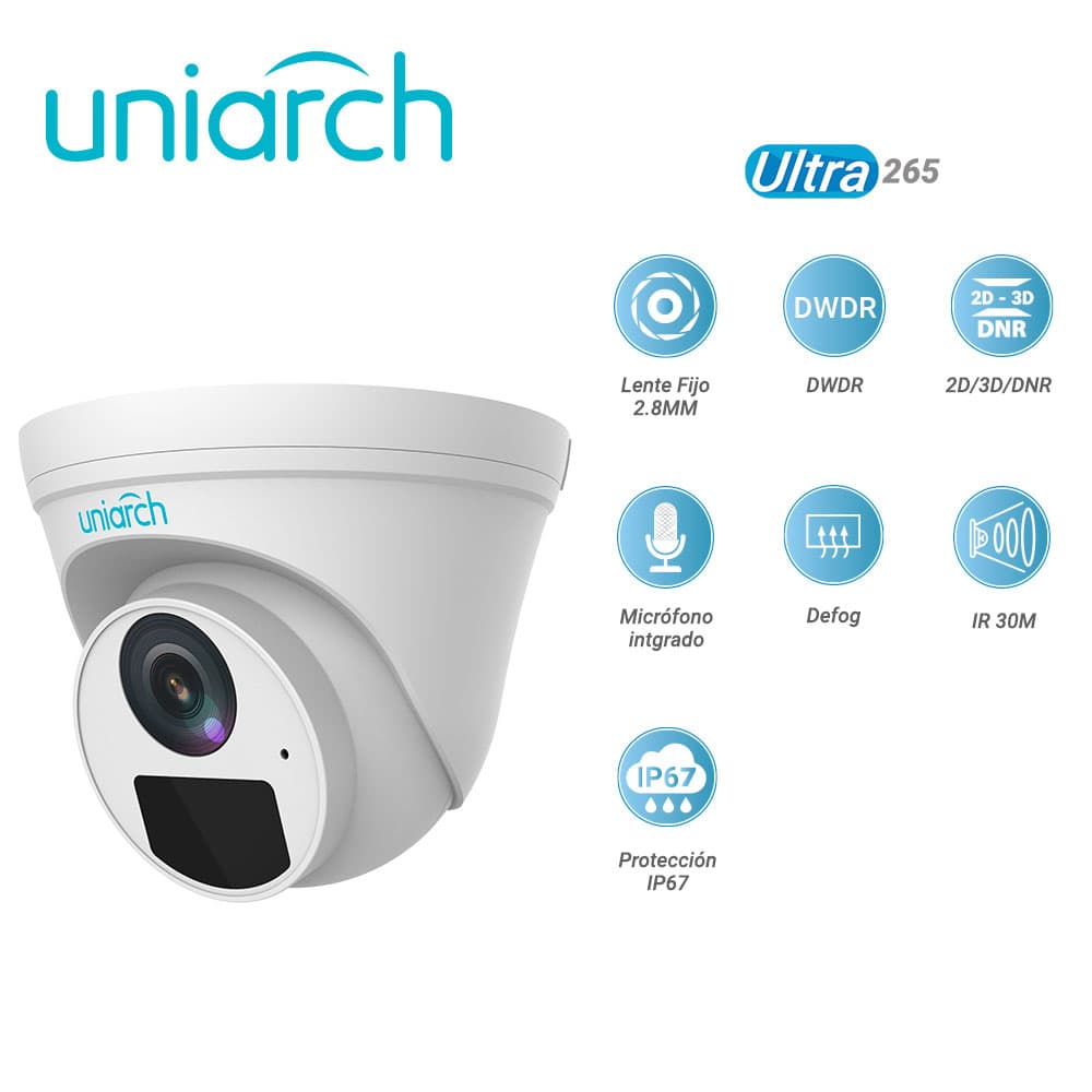 CAMARA IP TURRET UNIARCH IPC-T122-APF28-E / 2MP / LENTE-FIJO-2.8MM / DWDR / IR30M / MICROFONO-INTEGRADO / DIGITAL DEFOG / ONVIF / 3-AXIS / IP67 / ULTRA265 / POE-AF / 12 VCD - Miniatura 5