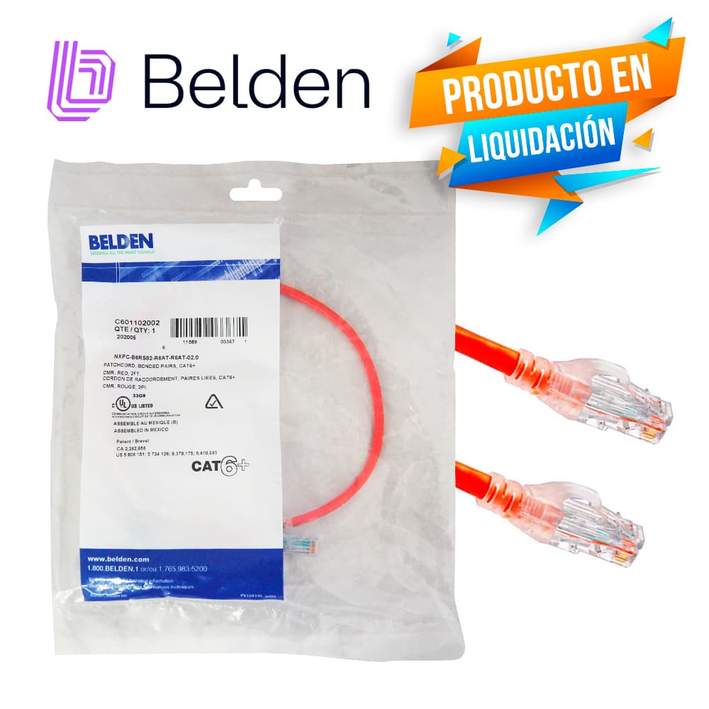 PATCHCORD UTP CAT6 BELDEN C601102002 0.6MTS ROJO  - Miniatura 3