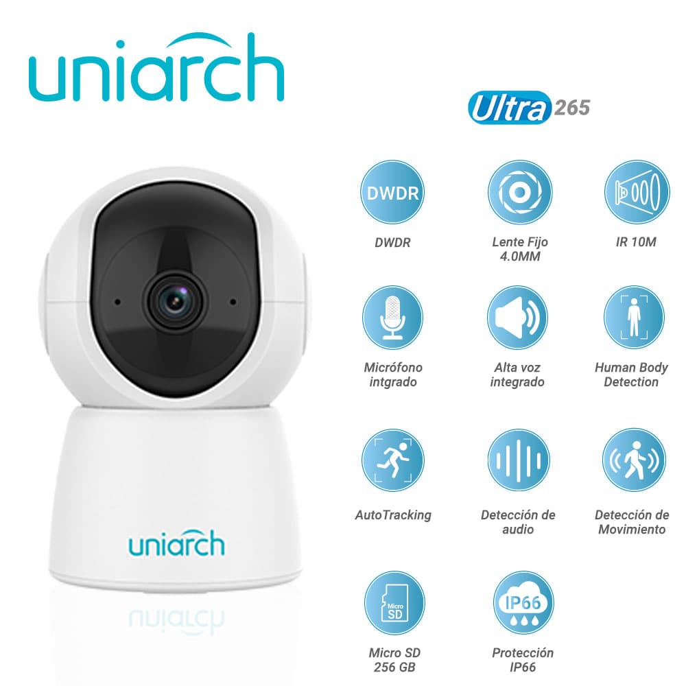 CAMARA IP MINI PT WIFI UNIARCH UHO-S2E-M3 / 3MP / ULTRA 265 / DC 5V/1A / DWDR / LENTE FIJO DE 4.0 MM / IR HASTA 10M / MICROFONO Y ALTAVOZ INTEGRADOS / HUMAN BODY DETECTION / AUTOTRACKING / DETECCION DE AUDIO / DETECCION DE MOVIMIENTO / RANURA PARA MI - Miniatura 4