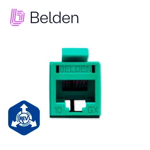 CONECTOR MODULAR JACK RJ45 CAT6A REVCONNECT BELDEN RVAMJKUGN-S1 ESTILO KEYCONNECT VERDE COMPATIBLE CON FACEPLATE AX102660,AX102655,AX102249 ESQUEMA DE CABLEADO T568A/B HERRAMIENTA COMPATIBLE RVUTT01 USO INTERIOR CALIBRE DEL CONDUCTOR 23-24 AWG - Miniatura 3