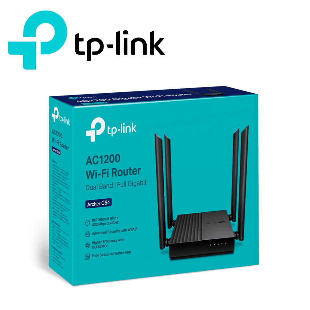 ROUTER INALAMBRICO TP-LINK ARCHER C64  AC1200 DUAL BAND/400MBPS 2.4GHZ / 867 MBPS 5 GHZ/ 1 PUERTO WAN 10/100/1000MBPS / 4 PUERTOS LAN 10/100/1000MBPS / TECNOLOGIA MU-MIMO /ADMINISTRACION VIA APP TETHER  - Miniatura 4