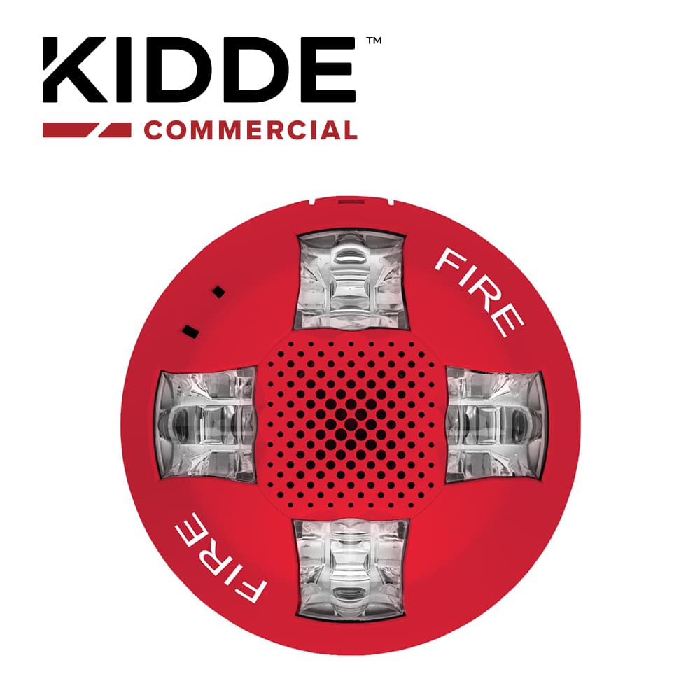 SIRENA CON ESTROBO DE TECHO, 15-115 CD, MARCA KIDDE, EGCAVRF, ROJA, CON LA PALABRA FIRE. PLACA DE CABLEADO INCLUIDA. - Miniatura 2