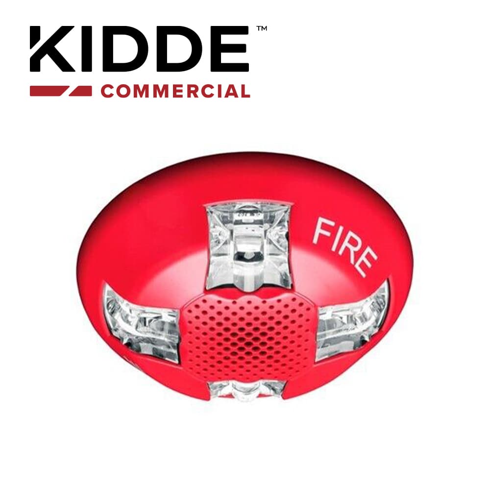 SIRENA CON ESTROBO DE TECHO, 15-115 CD, MARCA KIDDE, EGCAVRF, ROJA, CON LA PALABRA FIRE. PLACA DE CABLEADO INCLUIDA. - Miniatura 3