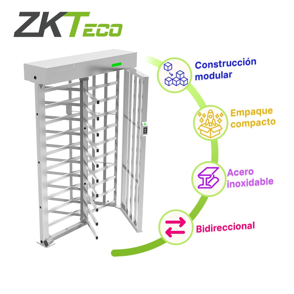 TORNIQUETE DE CUERPO COMPLETO DE UN CARRIL FHT3400 BIDIRECCIONAL CON LUZ LED INDICADORA DE PASO CONSTRUIDO EN ACERO INOXIDABLE DISEÑO DESARMABLE  COMPATIBLE CON CONTROLES DE ACCESO IP54  1 MILLON DE CICLOS - Miniatura 2