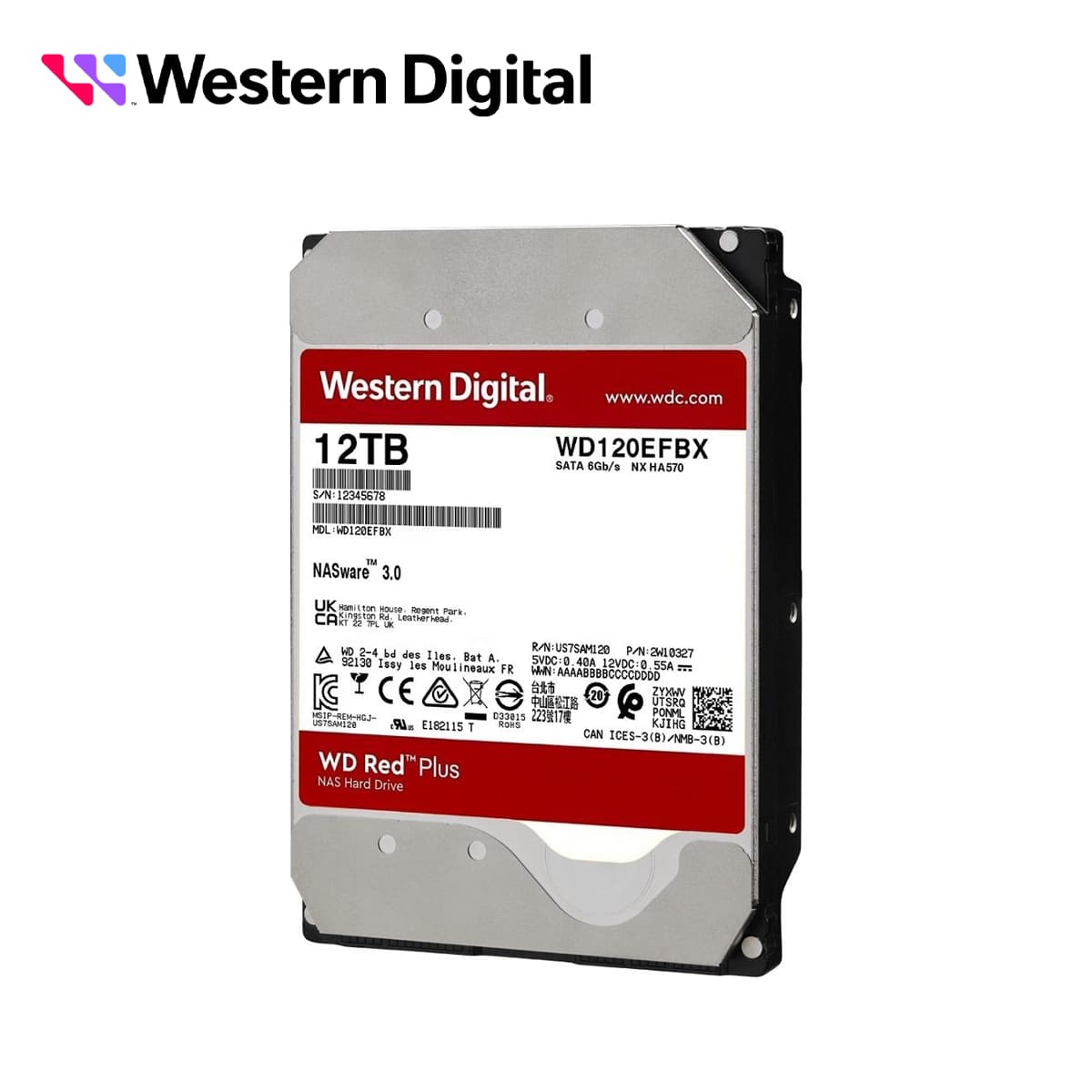 DD DISCO DURO WD120EFBX WD RED PLUS 3.5 SATA 12TB CACHE 256MB 7200RMP ESPECIAL PARA ALMACENAMIENTO Y NAS HASTA 8 BAHIAS - Miniatura 3