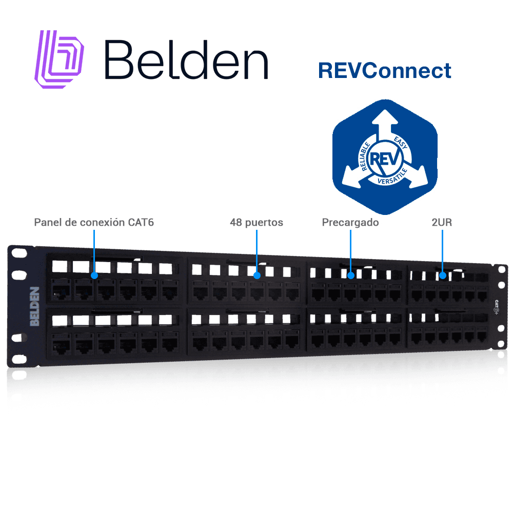 PATCH PANEL REVCONNECT CAT6+ BELDEN RV6PPF2U48BK / NEGRO / 48 PUERTOS / 2UR / PRECARGADO / PIEZA - Miniatura 3