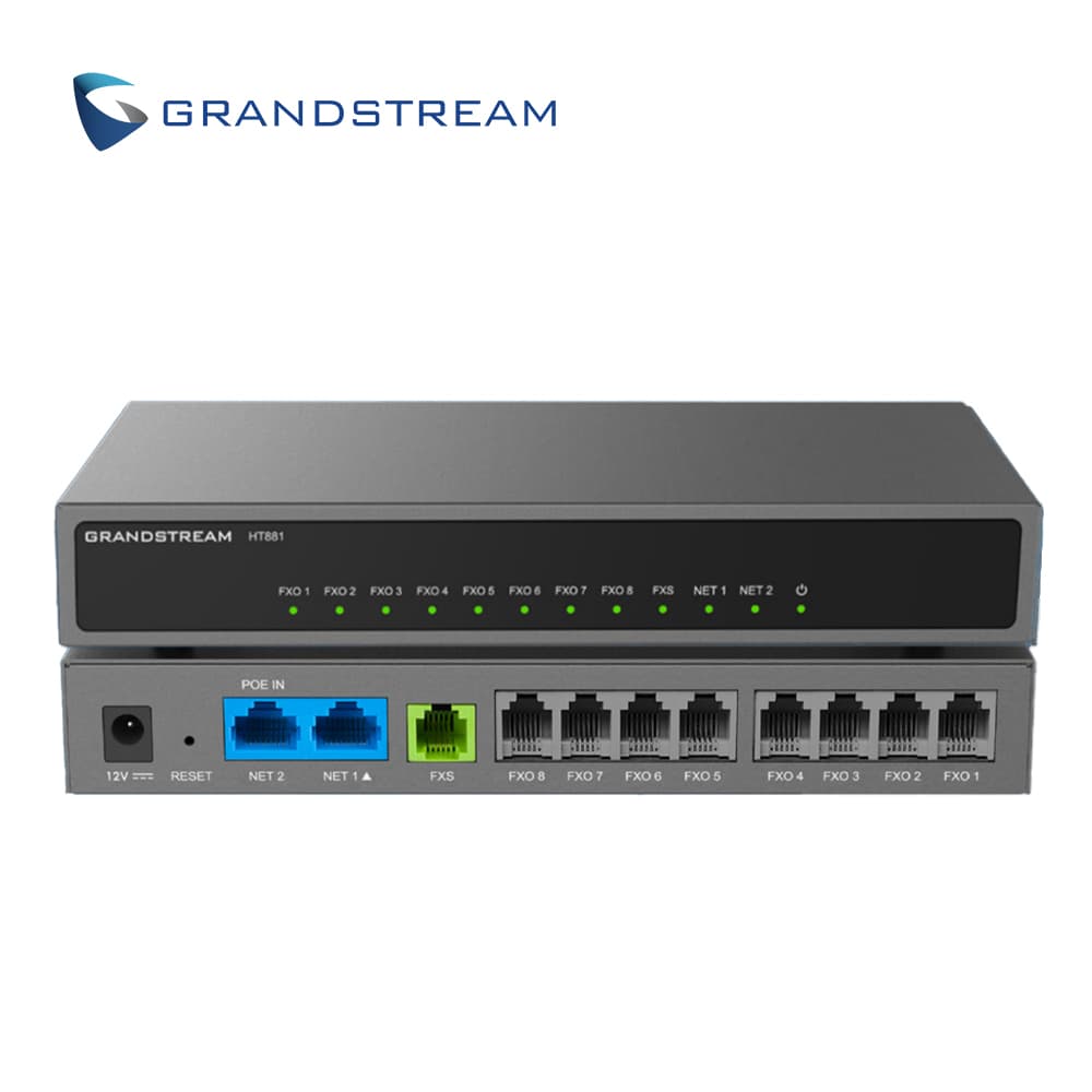 GATEWAY FXO GRANDSTREAM HT881 / 8 PUERTOS FXO / 1 PUERTO FXS / 3 CUENTAS SIP / CONFERENCIA 3 VIAS / SOPORTA FAX / ALIMENTACION POE 802.3AF/12 VCD/1A - Miniatura 2