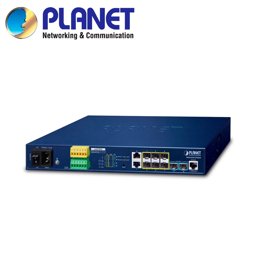 SWITCH ADMINISTRABLE L3 PLANET MGS-6320-2T6S2X / 2 PUERTOS RJ45 10/100/1,000MBPS / 2 PUERTOS SFP 100/1,000MBPS / 4 PUERTOS SFP 100M/1/2.5GBPS / 2 PUERTOS SFP+ 1/2.5/10GBPS / 1 PUERTO CONSOLA / 2 ENTRADAS/SALIDAS ALARMA DIGITAL / DOBLE FUENTE ALIMENTA - Miniatura 2