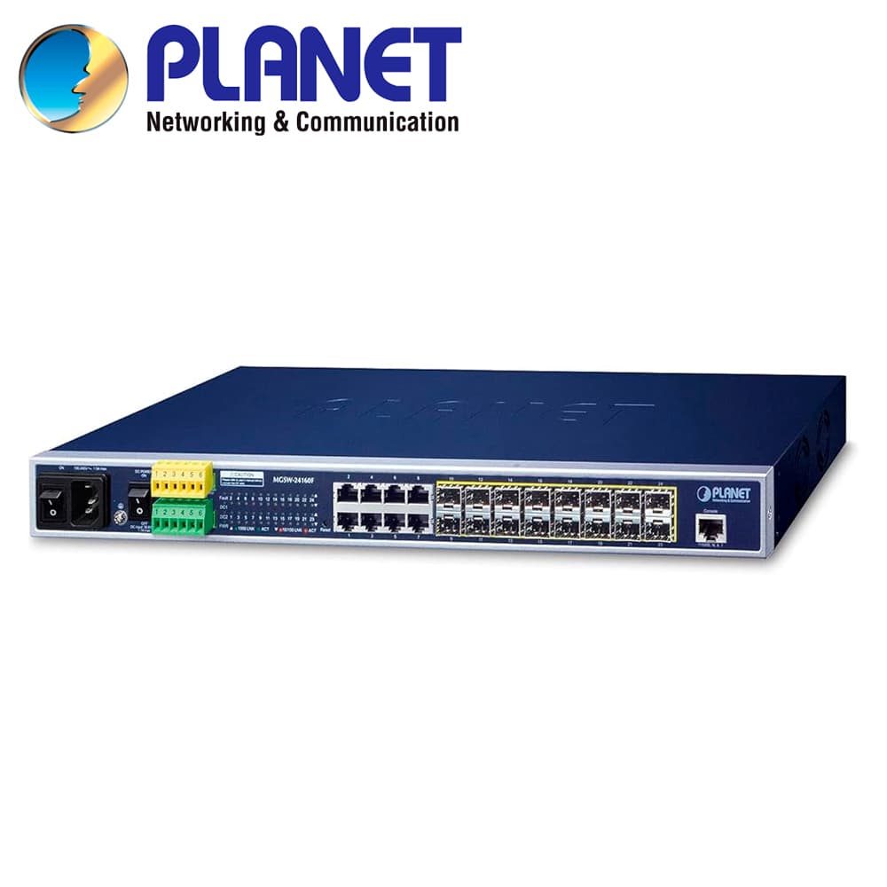 SWITCH ADMINISTRABLE L2+ PLANET MGSW-24160F / 8 PUERTOS RJ45 10/100/1,000MBPS / 12 PUERTOS SFP 100/1,000MBPS / 4 PUERTOS SFP 100M/1/2.5/10GBPS / 1 PUERTO CONSOLA / 2 ENTRADAS/SALIDAS ALARMA DIGITAL / DOBLE FUENTE ALIMENTACION 100-240VCA/36-60VCD - Miniatura 2