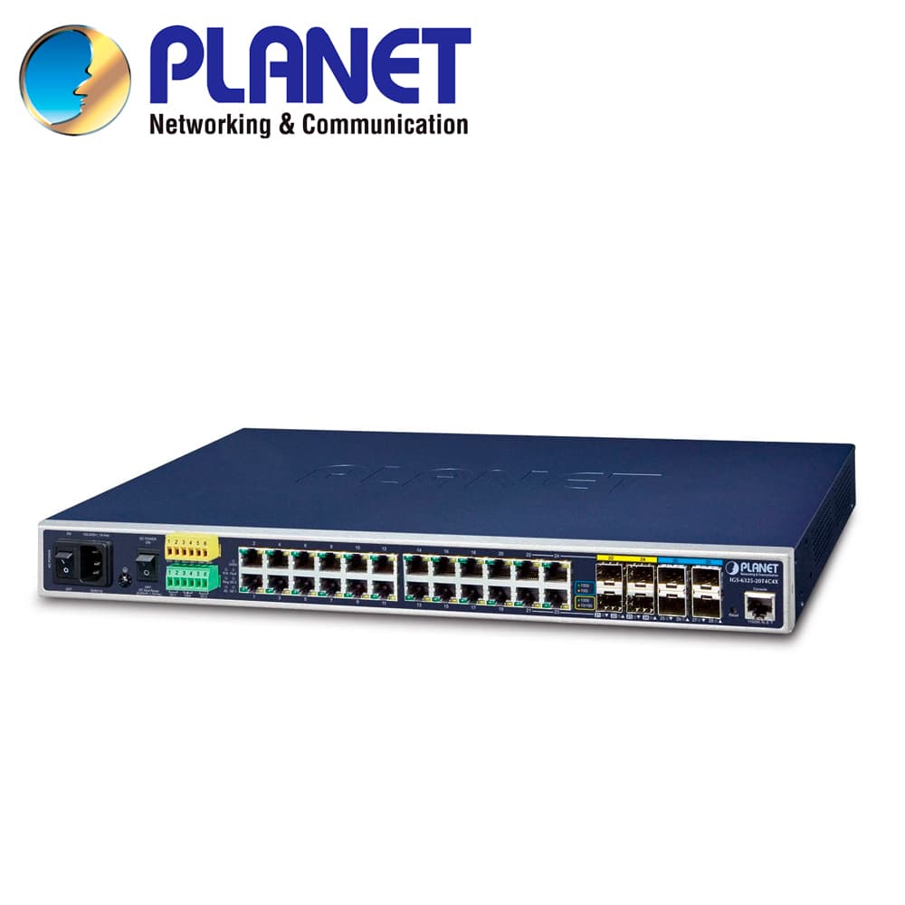 SWITCH INDUSTRIAL ADMINISTRABLE L3 PLANET IGS-6325-20T4C4X / 24 PUERTOS RJ45 10/100/1,000MBPS / 4 PUERTOS SFP 100/1,000MBPS / 4 PUERTOS SFP+1/2.5/10GBPS / 1 PUERTO CONSOLA / OSPF ROUNTING / MODBUS TCP / 2 ENTRADAS/SALIDAS ALARMA DIGITAL / DOBLE FUENT - Miniatura 2