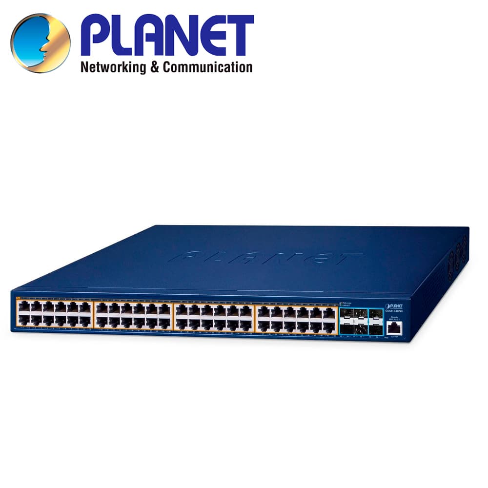 SWITCH POE ADMINISTRABLE L3 PLANET GS-6311-48P6X / 48 PUERTOS RJ45 POE AF/AT 10M/100M/1,000M/2.5GBPS / 6 PUERTOS SFP+ 1/10GBPS / 1 PUERTO CONSOLA / BUDGET POE 500W / ANILLO ERPS / IGMP ACL MLD / OSPF V2 ROUNTING DINAMICO / FUENTE DE ALIMENTACION 100- - Miniatura 2