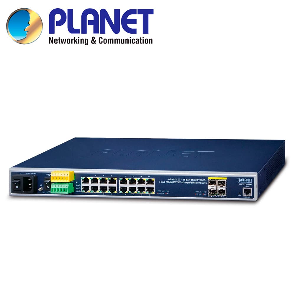 SWITCH INDUSTRIAL ADMINISTRABLE L2+ PLANET IGS-5225-16T4S / 16 PUERTOS RJ45 10/100/1,000MBPS / 4 PUERTOS SFP 100/1,000MBPS / 1 PUERTO CONSOLA / 2 ENTRADAS/SALIDAS ALARMA DIGITAL / ANILLO ERPS / NMS / ROUTING ESTATICO / FUENTE DE ALIMENTACION REDUNDAN - Miniatura 2