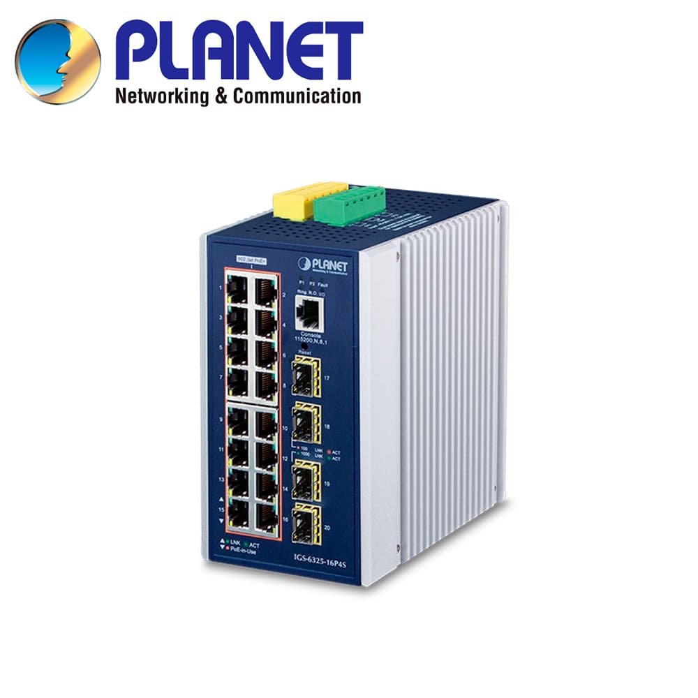 SWITCH INDUSTRIAL POE ADMINISTRABLE L3 PLANET IGS-6325-16P4S / 16 PUERTOS RJ45 POE AF/AT 10/100/1,000MBPS / 4 PUERTOS SFP 1/2.5GBPS / 1 PUERTO CONSOLA / 2 ENTRADAS/SALIDAS ALARMA DIGITAL / ANILLO ERPS MODBUS TCP / 1588 PTP / ALIMENTACION REDUNDANTE 4 - Miniatura 2
