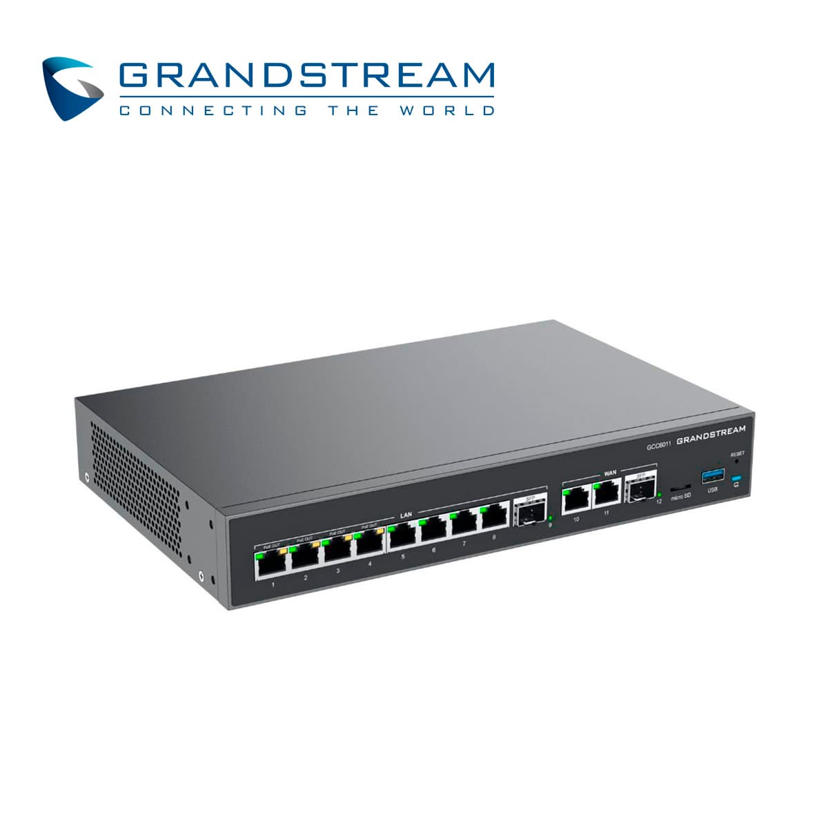 DISPOSITIVO 4 EN 1 GRANDSTREAM GCC6011 CONMUTADOR IP / FIREWALL / RUTEADOR VPN / SWITCH 10 PUERTOS GIGA / 3 PUERTOS WAN FIJOS / 4 PUERTOS POE AF/AT / 2 PUERTOS SFP 2.5GBPS / 12 USUARIOS / 4 LLAMADAS SIMULTANEAS / ADMINISTRABLE CLOUD GDMS - Miniatura 3