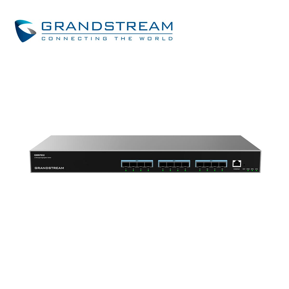 SWITCH ADMINISTRABLE CAPA 3 GRANDSTREAM GWN7832 / 12 PUERTOS SFP+ 10G / 1 PUERTO DE CONSOLA / VLAN / ARP / QOS / STACKING HASTA 16 / ADMINISTRABLE GWN CLOUD - Miniatura 2