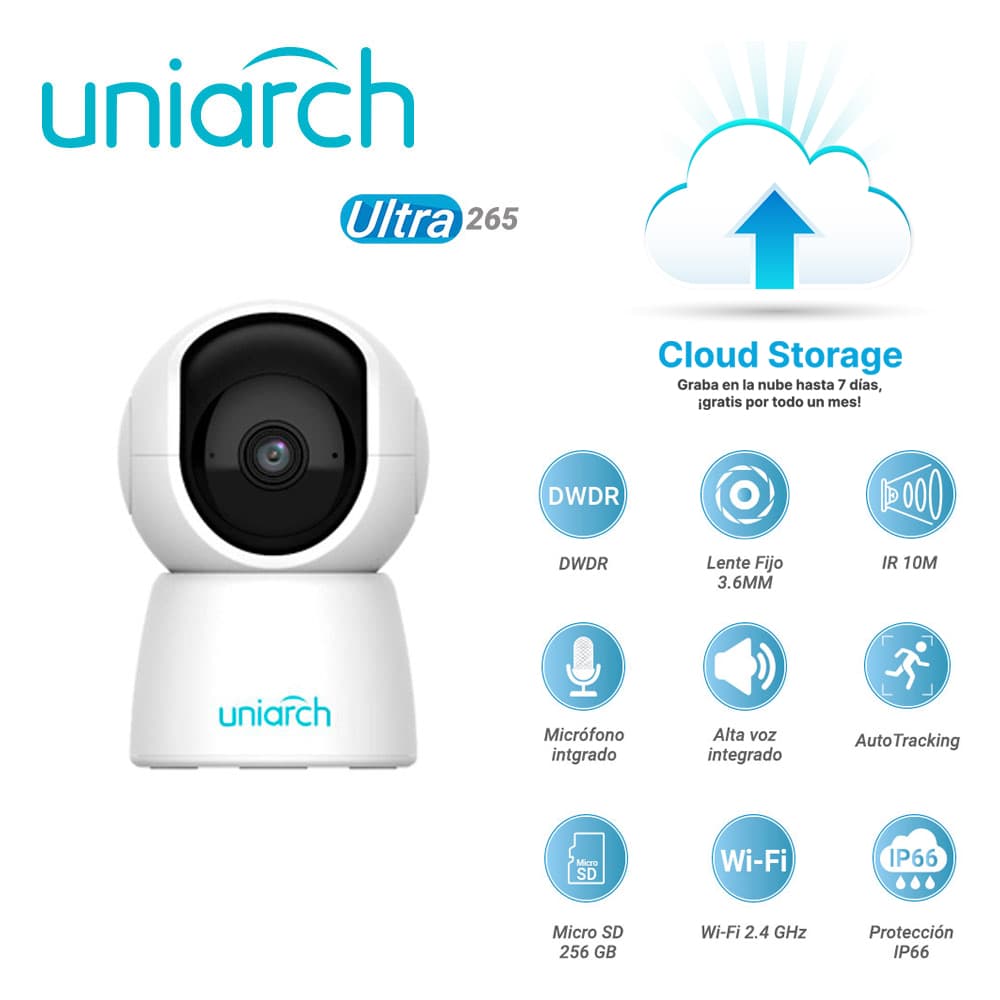 CAMARA IP MINI PT UNIARCH UHO-S2E / 2MP / ULTRA 265 / 5 VCC / DWDR / LENTE FIJO DE 3.6 MM / IR HASTA 10 M / MICROFONO Y ALTAVOZ INTEGRADO / HUMAN BODY DETECTION / AUTOTRACKING / RANURA PARA MICRO SD HASTA 256 GB / /WIFI 2.4 GHZ - Miniatura 5