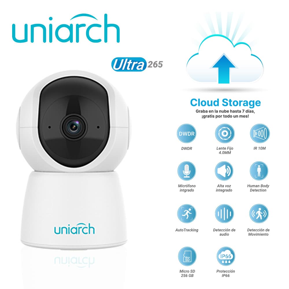 CAMARA IP MINI PT WIFI UNIARCH UHO-S2E-M3 / 3MP / ULTRA 265 / DC 5V/1A / DWDR / LENTE FIJO DE 4.0 MM / IR HASTA 10M / MICROFONO Y ALTAVOZ INTEGRADOS / HUMAN BODY DETECTION / AUTOTRACKING / DETECCION DE AUDIO / DETECCION DE MOVIMIENTO / RANURA PARA MI - Miniatura 5