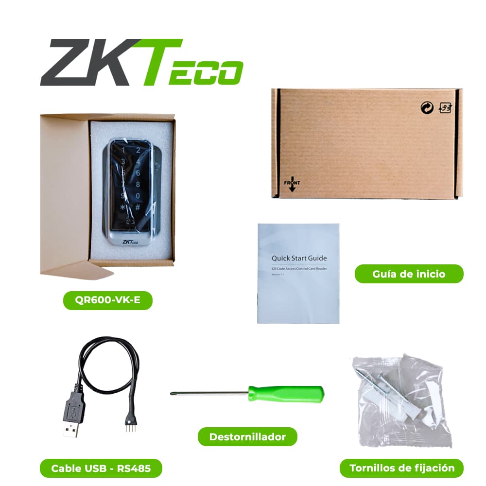 LECTOR CON TECLADO, RFID 125KHZ Y CODIGOS QR DE ZKTECO QR600-VK-E FABRICADO EN METAL COMPATIBLE CON LA APP MOVIL DE BIOSECURITY, BIOACCESS Y BIOCVSECURITY - Miniatura 7
