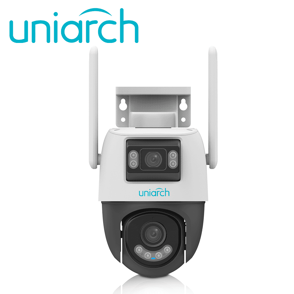 CAMARA IP PTZ DOBLE LENTE WIFI UNIARCH Uho-P2S-M33F34 / 3MP+3MP / LENTE FIJO / DWDR / IR30M / LUZ-CALIDA10M / MICROSD512GB / MICROFONO+ALTAVOZ-INTEGRADO / PANEO+TILDEO / ULTRA-MOTION-DETECTION / IP66 / ULTRA265 / 12VCD / EXTERIOR / SERIE PANDA - Miniatura 2