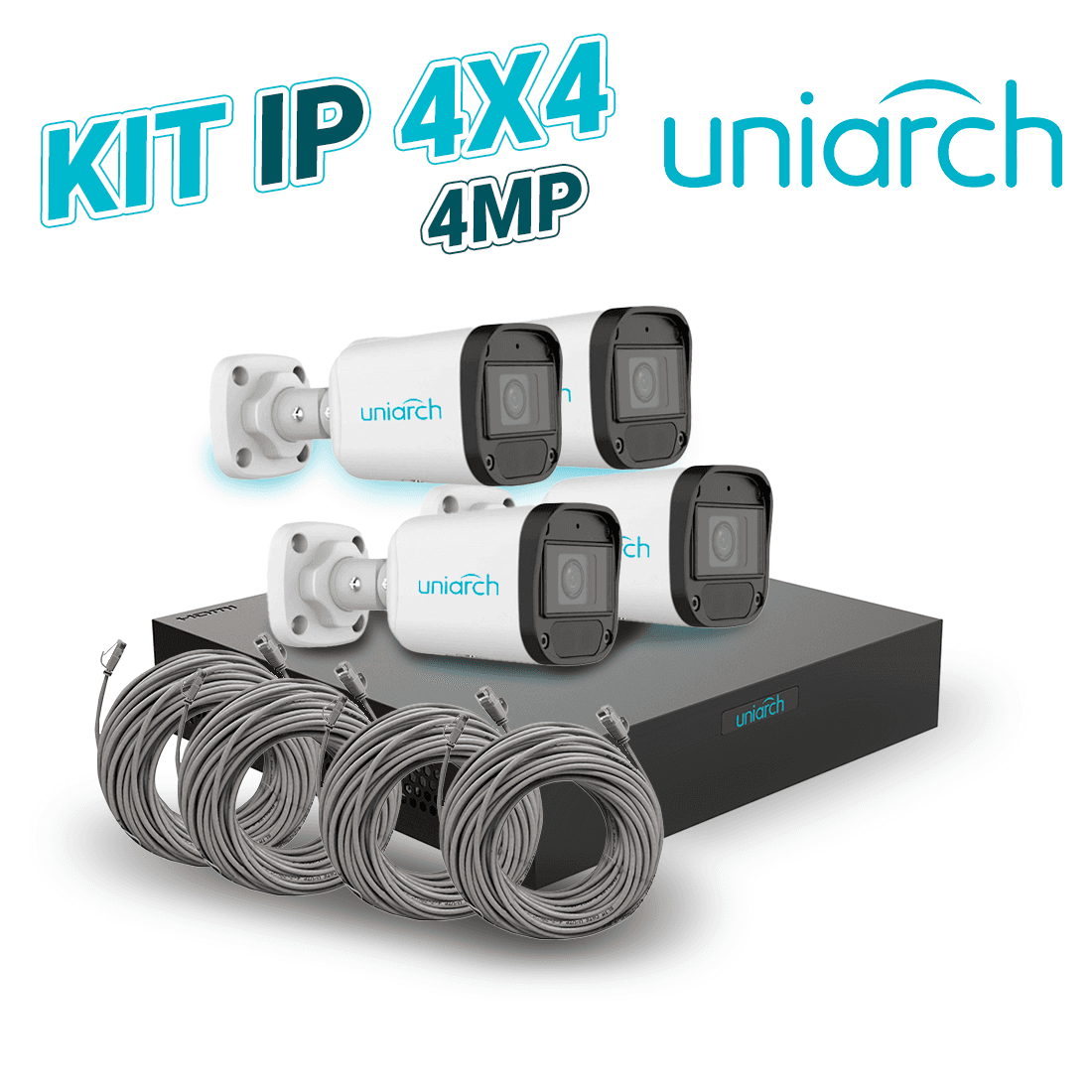 KIT 4X4 UNIARCH IP EXTERIOR BULLET 4MP INCLUYE 1 NVR POE 4PTOS + 4 CAM BULLET IP 4MP 2.8MM SLOT MICROSD + 4 CABLES PREPONCHADOS DE 18MTS - Miniatura 3