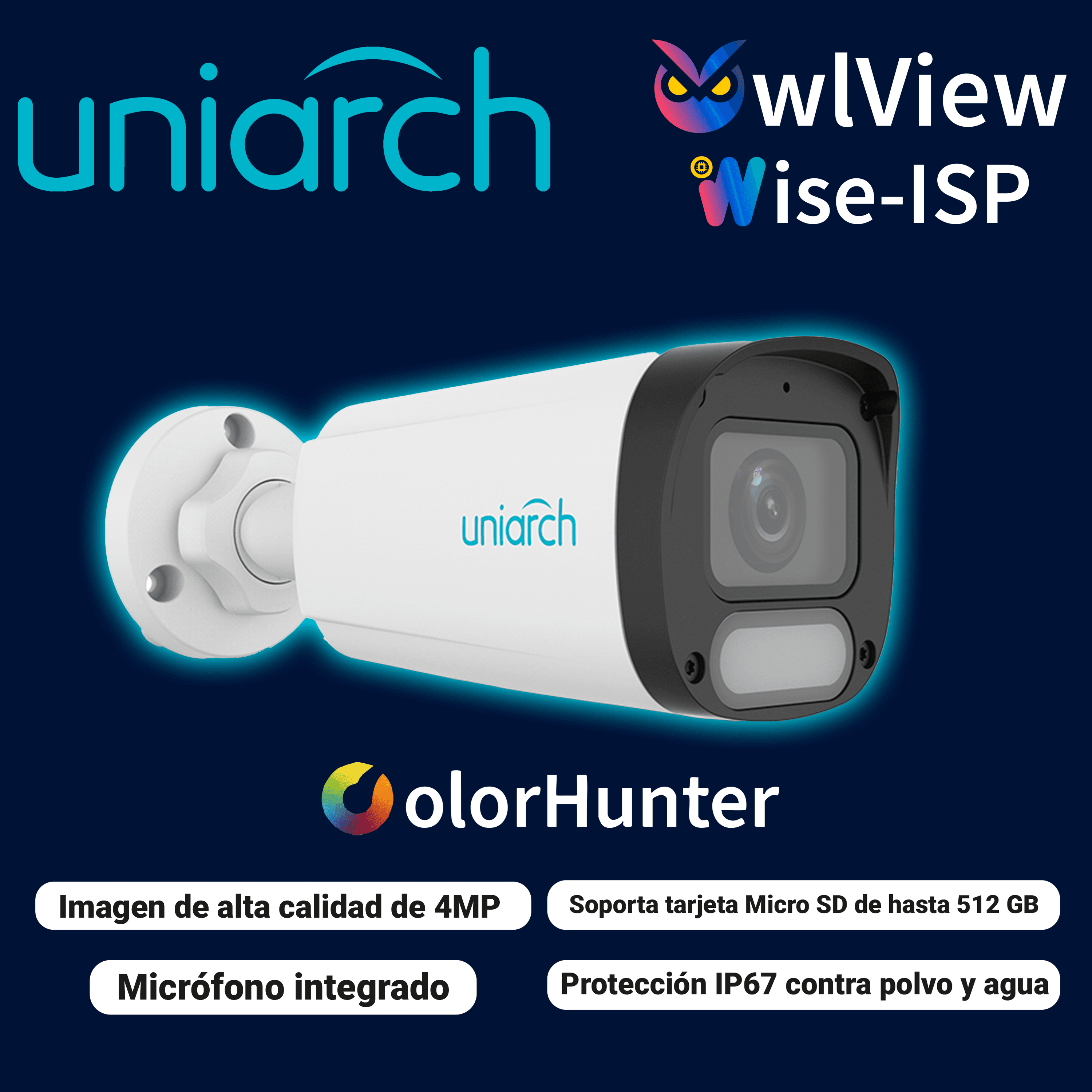 CAMARA IP BULLET OWLVIEW UNIARCH IPC-B244-ADF28K-WP / 4MP / LENTE 2.8MM / WDR120DB / LUZ-BLANCA+LUZ-CALIDA30M / MICROSD512GB / MICROFONO-INTEGRADO / ULTRA-MOTION-DETECTION / POE-AF / ONVIF / 3-AXIS / IP67 / METAL+PLASTICO / ULTRA265 / NDAA / SERIE HA - Miniatura 5