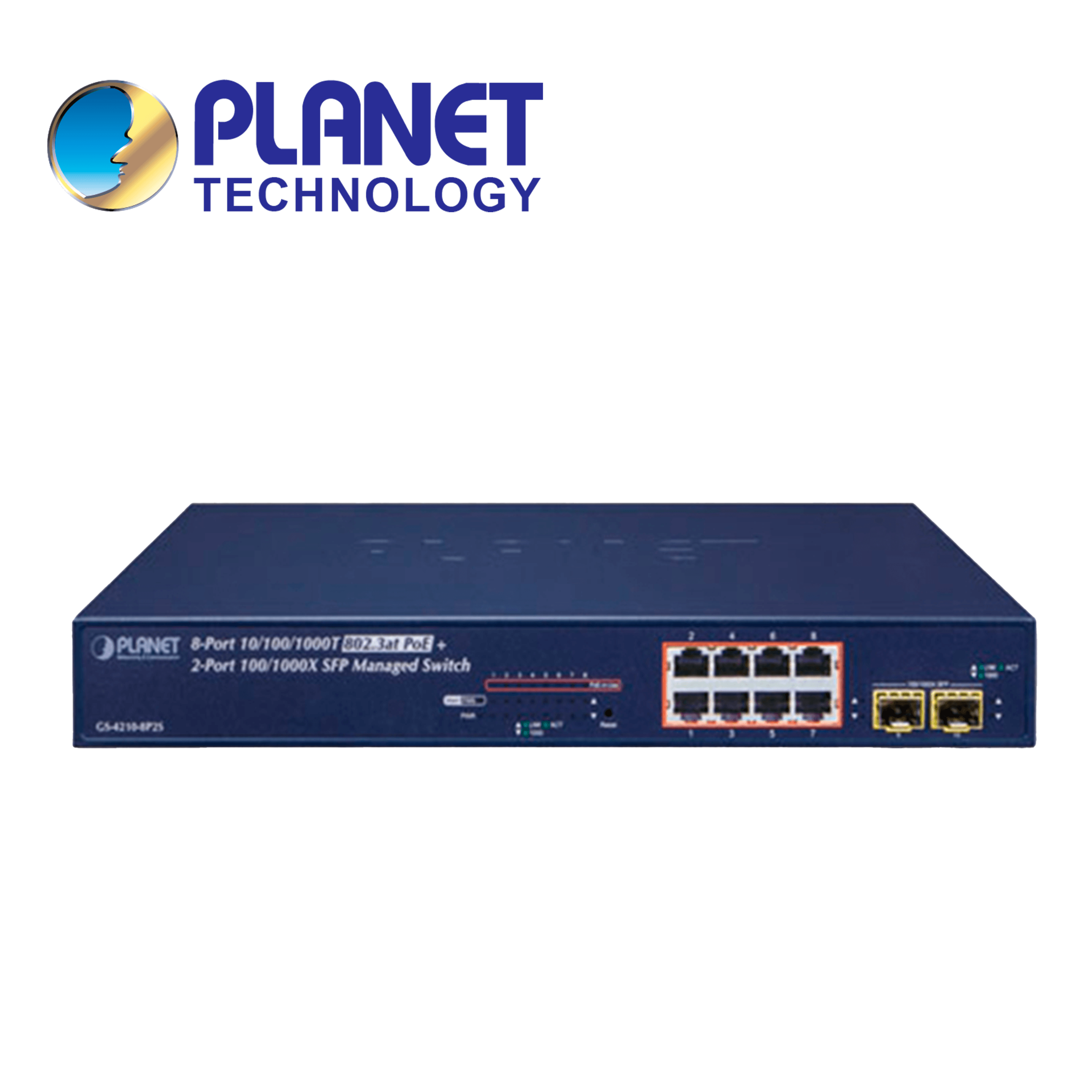 SWITCH ADMINISTRABLE L2/L4 GS-4210-8P2S PLANET / 8 PUERTOS RJ45 10/100/1,000 MBPS POE AF/AT / 2 PUERTOS SFP 100/1,000 MBPS / 140 WATTS / CYBERSEGURIDAD / ERPS RING / CLOUDVIEWER APP / MONTAJE EN RACK - Miniatura 2
