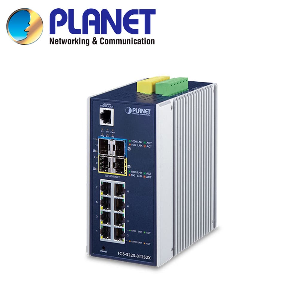 SWITCH INDUSTRIAL ADMINISTRABLE L3+ PLANET IGS-5225-8T2S2X / 8 PUERTOS RJ45 10/100/1,000MBPS / 2 PUERTOS SFP 100M/1/2.5GBPS / 2 PUERTO SFP+ 1/2.5/10GBPS / 1 PUERTO CONSOLA / 2 ENTRADAS/SALIDAS ALARMA DIGITAL / ANILLO ERPS / NMS / ROUTING ESTATICO / F - Miniatura 3