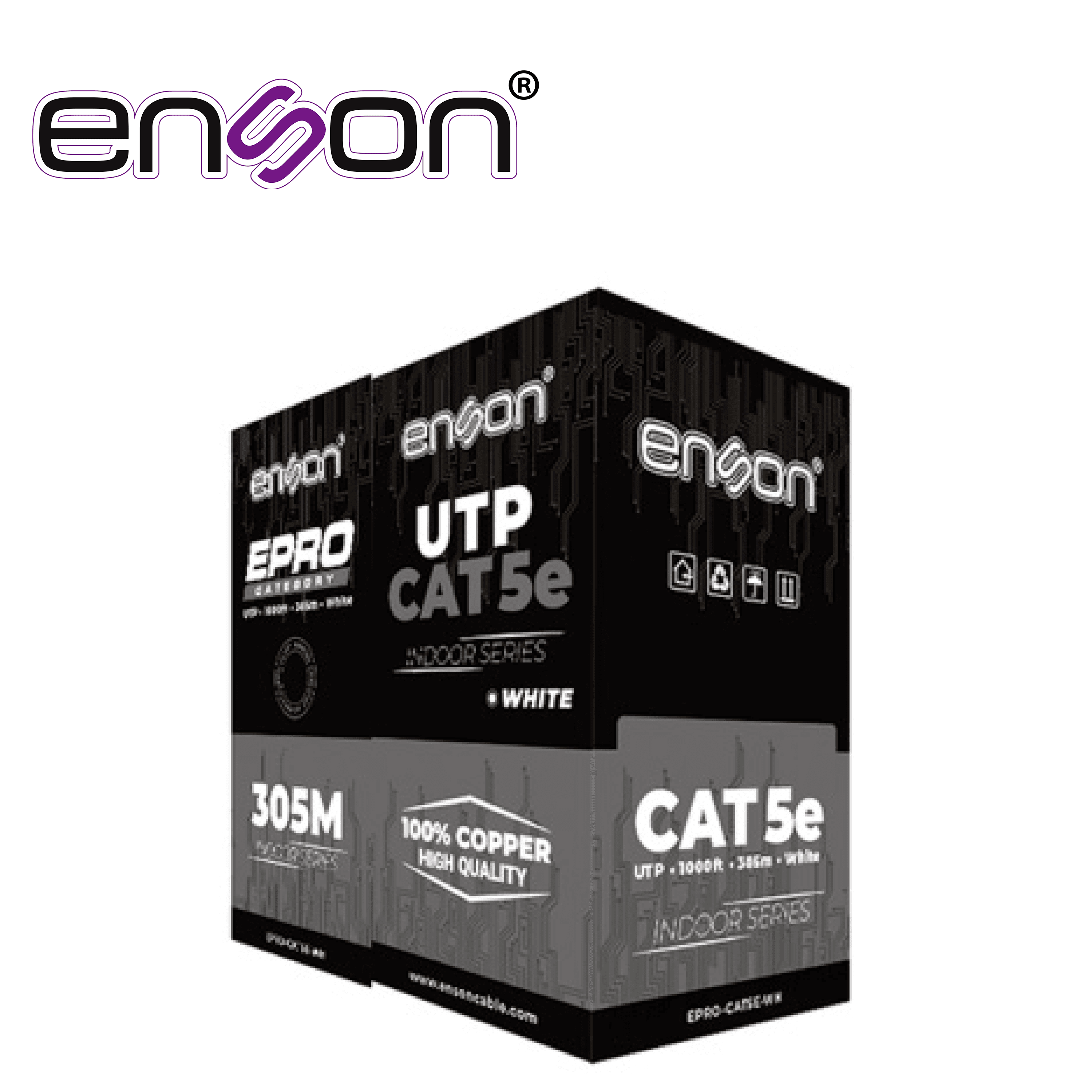 CABLE UTP CAT5E BLANCO ENSON EPRO-CAT5E-WH / FORRO PVC CM / 4 PARES / CALIBRE 24 AWG / 100% COBRE / USO INTERIOR / BOBINA 1000 PIES / 305 METROS / CERTIFICACION UL - Miniatura 2