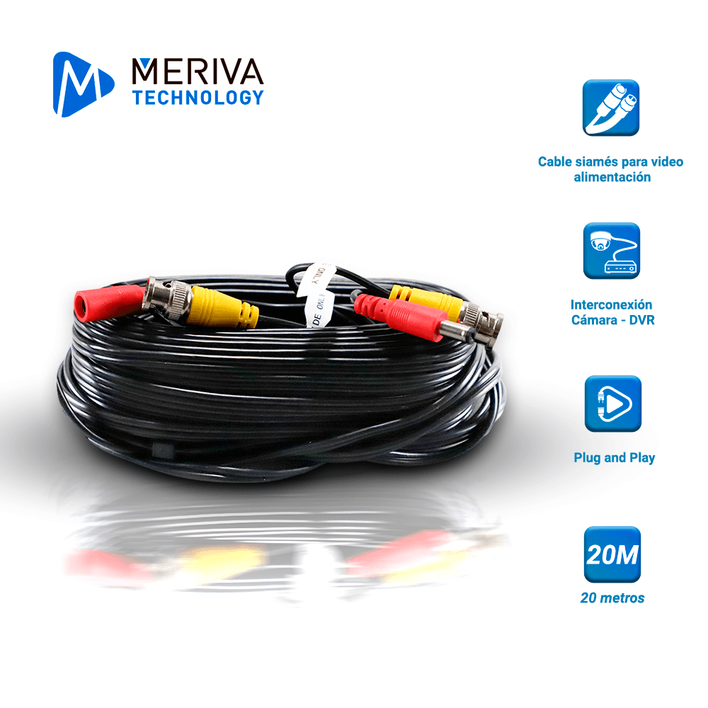 CABLE DE VIDEO HD ARMADO MERIVA MVA-HDCB20 20MTS NEGRO CON CONECTORES DE VIDEO BNC Y CORRIENTE OPTIMIZADO PARA AHD/HDTVI/HDCVI Y AUDIO POR COAXIAL - Miniatura 3