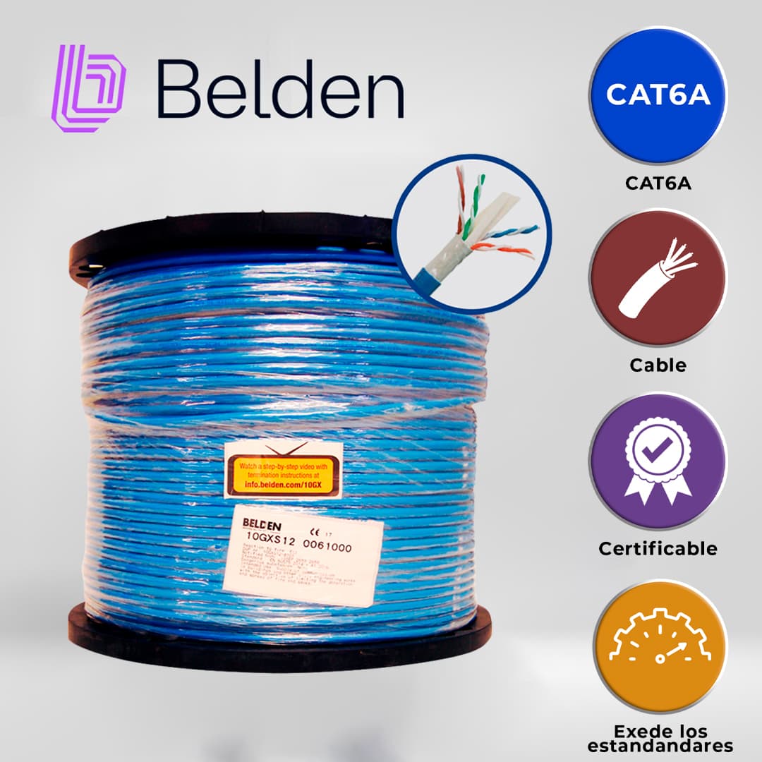 CABLE UTP CAT6A BELDEN 10GXS12 0061000 / INTERIOR / AZUL / 625MHZ / 4 PARES / 23 AWG / FORRO PVC / CMR / CERTIFICABLE / BOBINA / 1,000 PIES 305 METROS - Miniatura 5