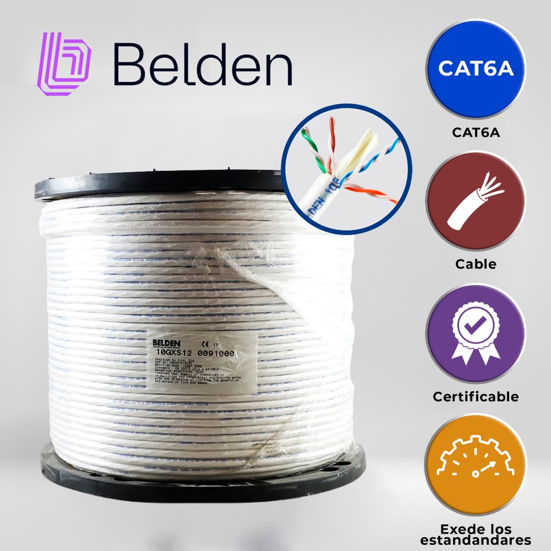 CABLE UTP CAT6A BELDEN 10GXS12 0091000 / INTERIOR / BLANCO / 625MHZ / 4 PARES / 23 AWG / FORRO PVC / CMR / CERTIFICABLE / BOBINA / 1,000 PIES 305 METROS - Miniatura 5
