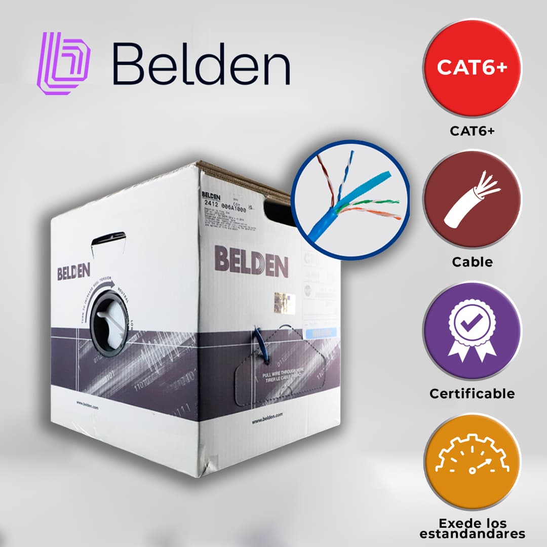 CABLE UTP CAT6+ BELDEN 2412 006A1000 / INTERIOR / AZUL / 350MHZ / 4 PARES / 23 AWG / FORRO PVC / CMR / CERTIFICABLE / BOBINA EN CAJA / 1,000 PIES 305 METROS - Miniatura 6
