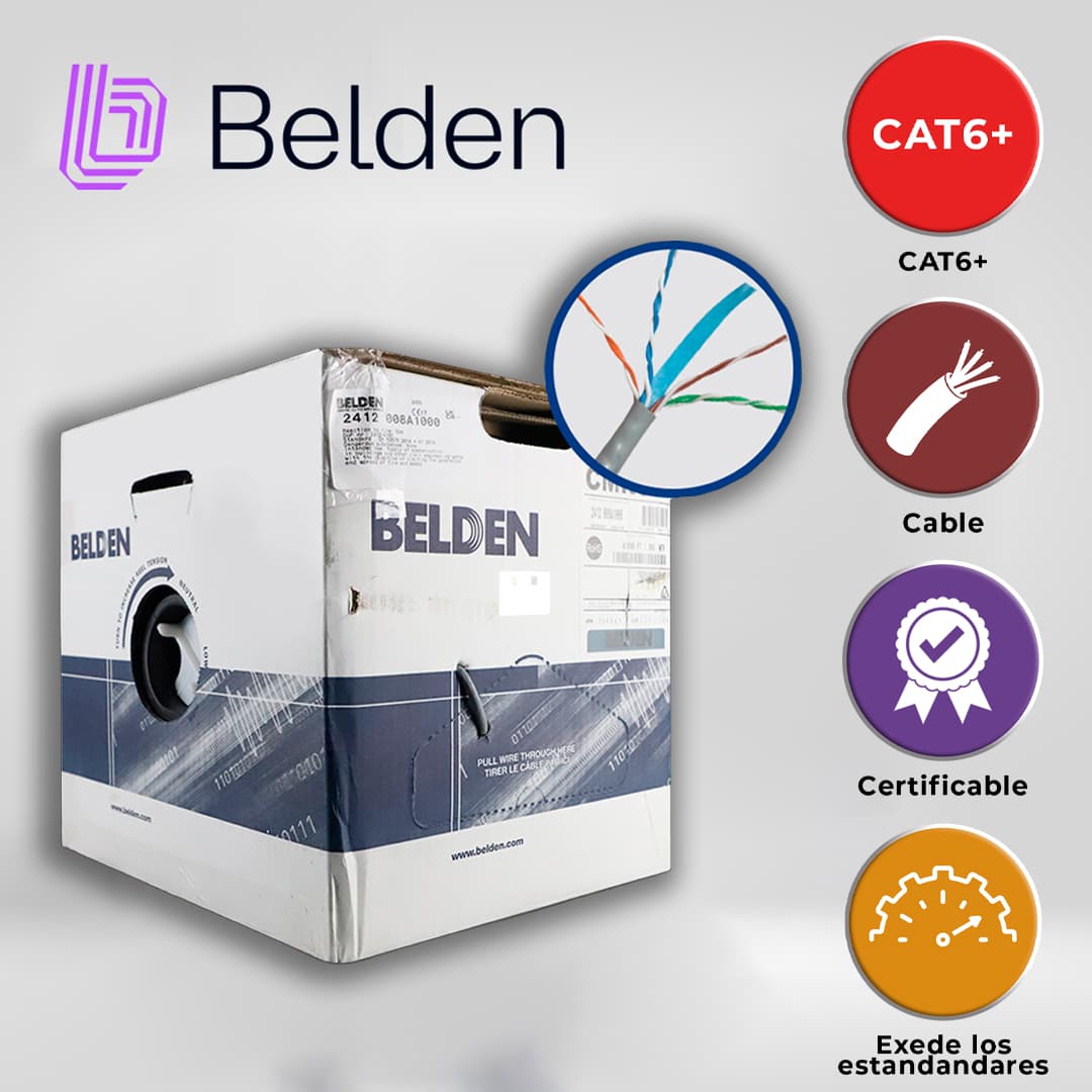 CABLE UTP CAT6+ BELDEN 2412 008A1000 / INTERIOR / GRIS / 350MHZ / 4 PARES / 23 AWG / FORRO PVC / CMR / CERTIFICABLE / BOBINA EN CAJA / 1,000 PIES 305 METROS - Miniatura 6