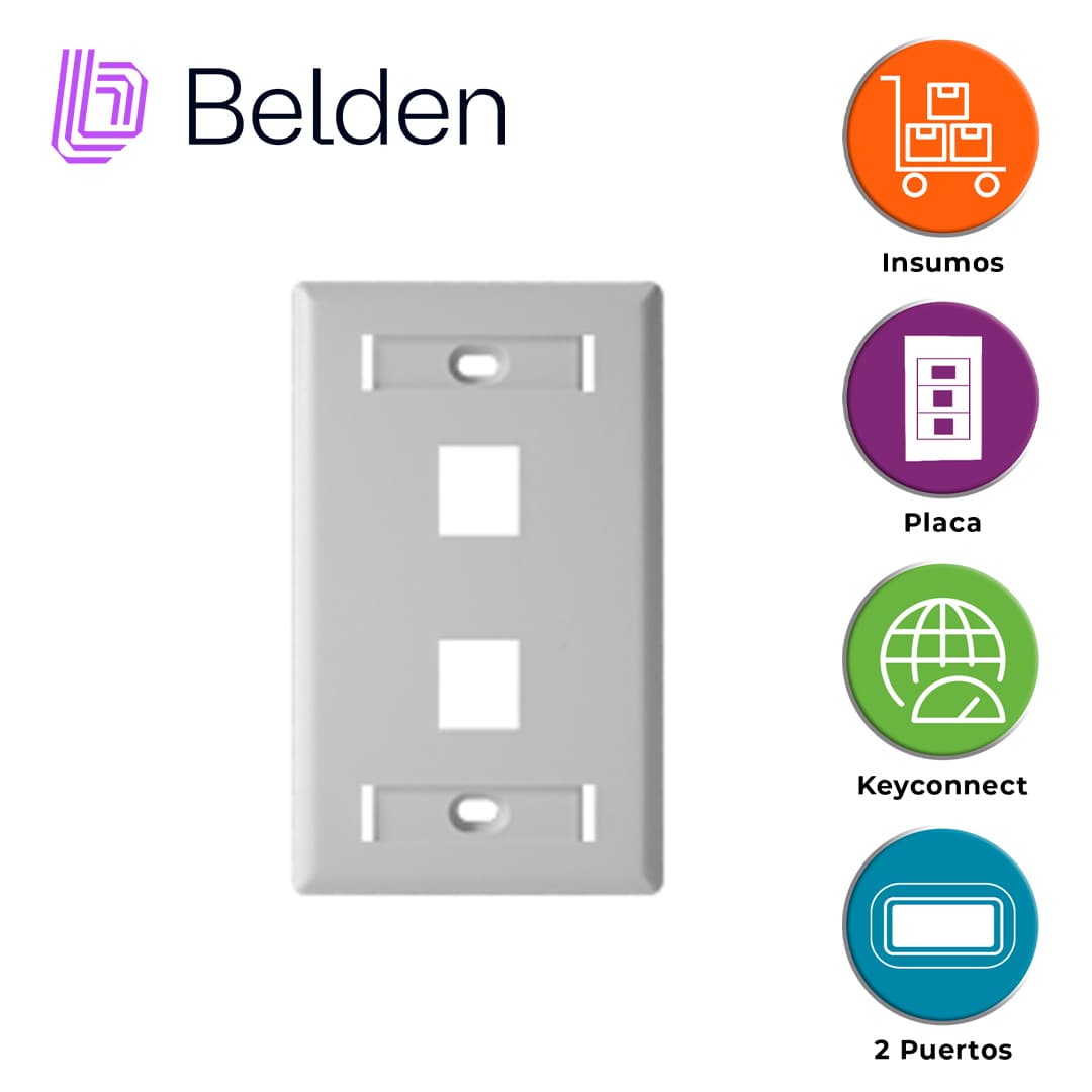 PLACA DE PARED (FACEPLATE) BELDEN AX102655 / INTERIOR / BLANCO / 2 PUERTOS / PIEZA - Miniatura 6