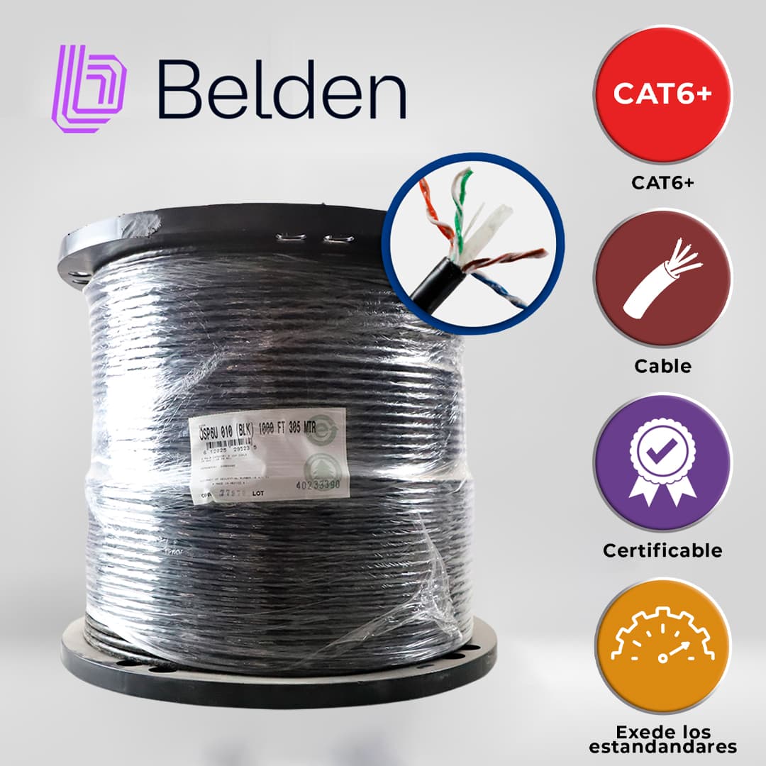 CABLE OSP UTP CAT6 BELDEN OSP6U 0101000 / EXTERIOR / NEGRO / 350MHZ / 4 PARES / 24 AWG / FORRO POLIETILENO / BOBINA / 1,000 PIES 305 METROS - Miniatura 5