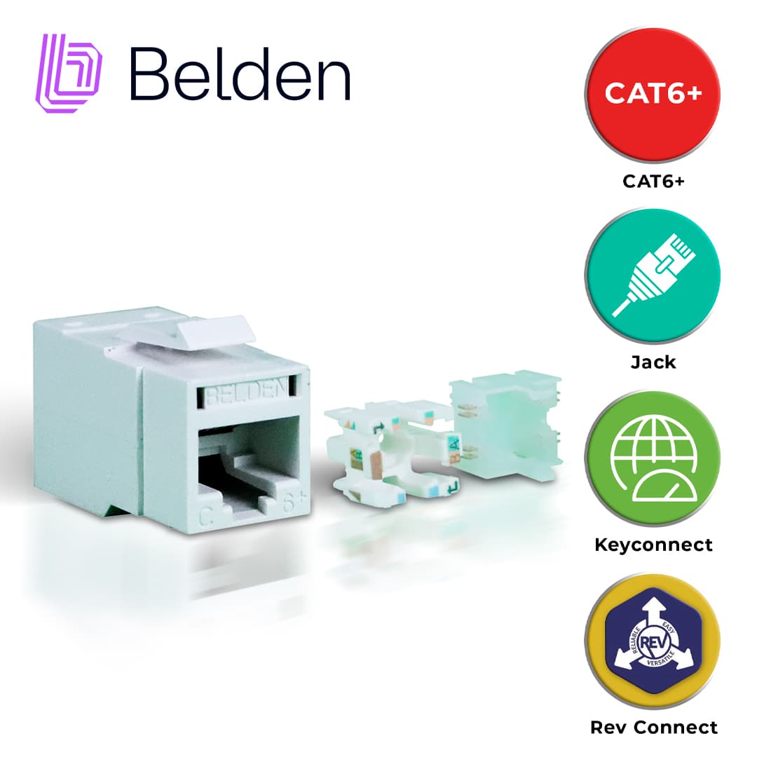 CONECTOR MODULAR JACK CAT6+ RJ45 BELDEN RV6MJKUEW-S1 / REVCONNECT / INTERIOR / BLANCO / PIEZA - Miniatura 6