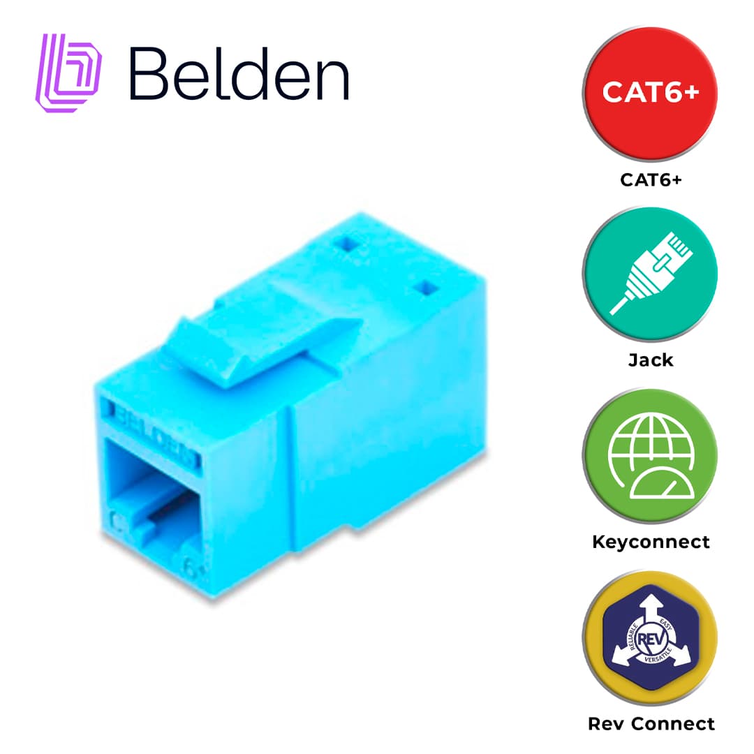 CONECTOR MODULAR JACK CAT6+ RJ45 BELDEN RV6MJKUTB-S1 / REVCONNECT / INTERIOR / AZUL CLARO / PIEZA - Miniatura 3