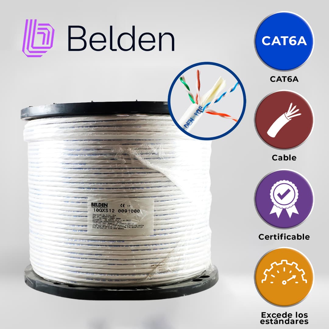 CABLE UTP CAT6A BELDEN 10GXS12 0091000 / INTERIOR / BLANCO / 625MHZ / 4 PARES / 23 AWG / FORRO PVC / CMR / CERTIFICABLE / BOBINA / 1,000 PIES 305 METROS - Miniatura 6