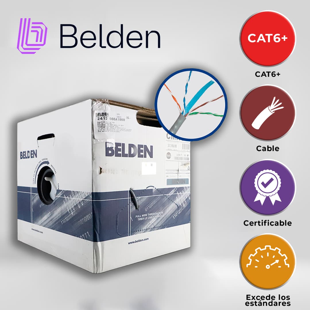 CABLE UTP CAT6+ BELDEN 2412 008A1000 / INTERIOR / GRIS / 350MHZ / 4 PARES / 23 AWG / FORRO PVC / CMR / CERTIFICABLE / BOBINA EN CAJA / 1,000 PIES 305 METROS - Miniatura 7