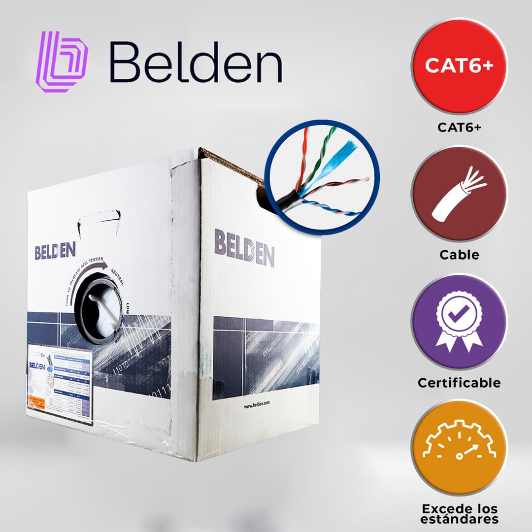 CABLE UTP CAT6+ BELDEN 2412 010A1000 / INTERIOR / NEGRO / 350MHZ / 4 PARES / 23 AWG / FORRO PVC / CMR / CERTIFICABLE / BOBINA EN CAJA / 1,000 PIES 305 METROS - Miniatura 7