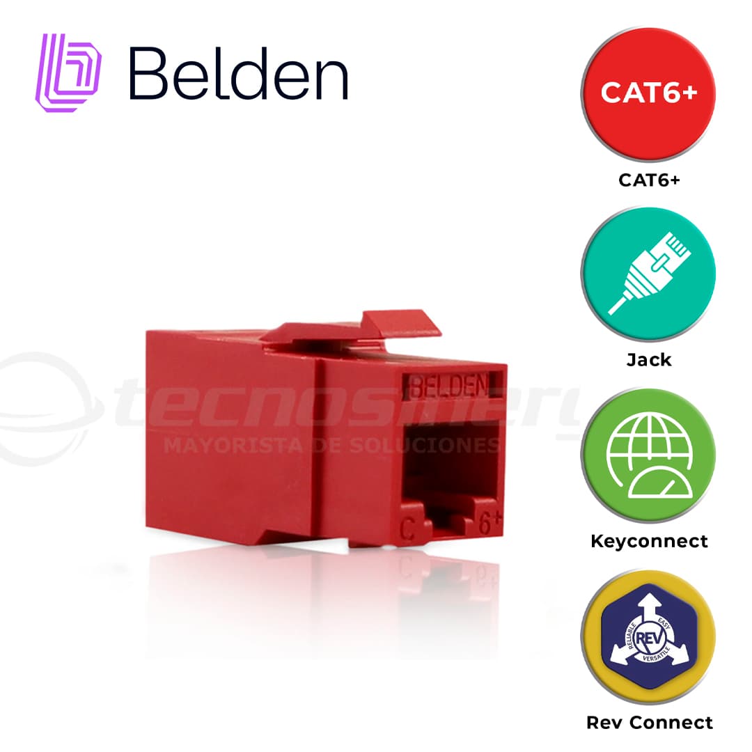 CONECTOR MODULAR JACK CAT6+ RJ45 BELDEN RV6MJKURD-S1 / REVCONNECT / INTERIOR / ROJO / PIEZA - Miniatura 4