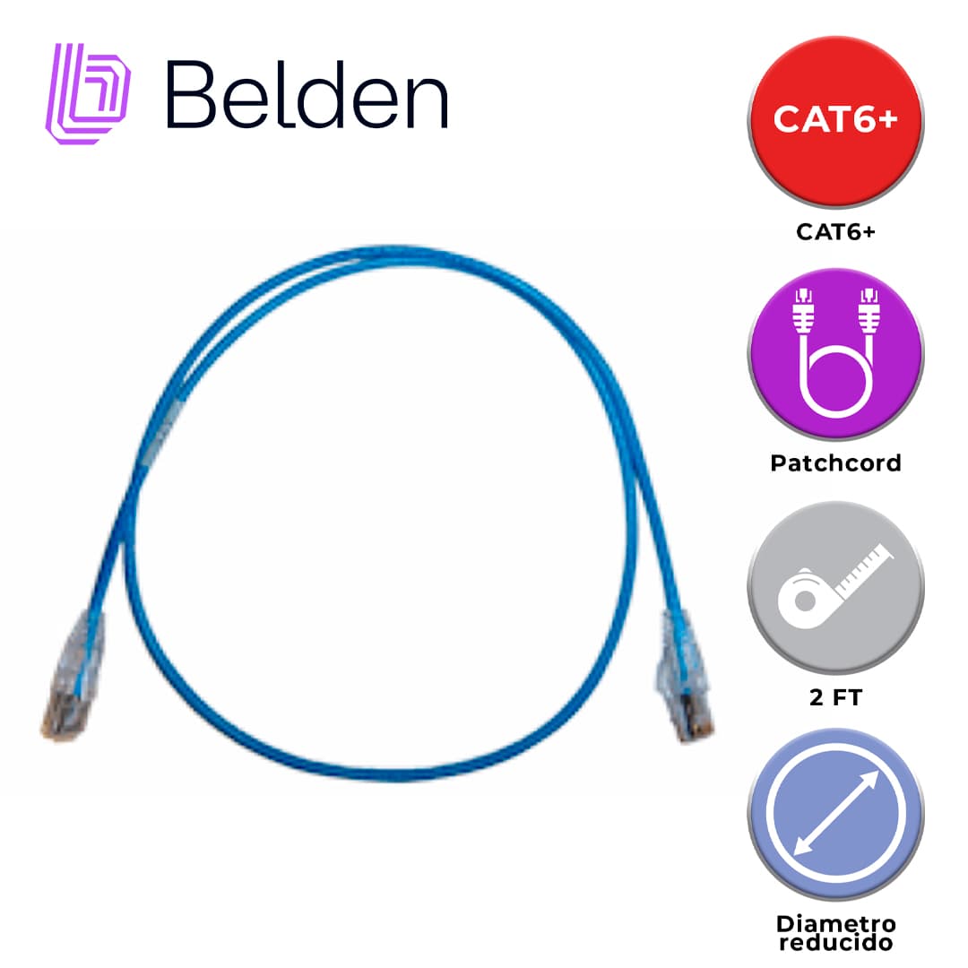 PATCH CORD DIAMETRO REDUCIDO UTP CAT6+ BELDEN C6D1106002 / INTERIOR / AZUL / 4 PARES / 28 AWG / FORRO PVC / CMR / 2 PIES 0.6 METROS - Miniatura 4