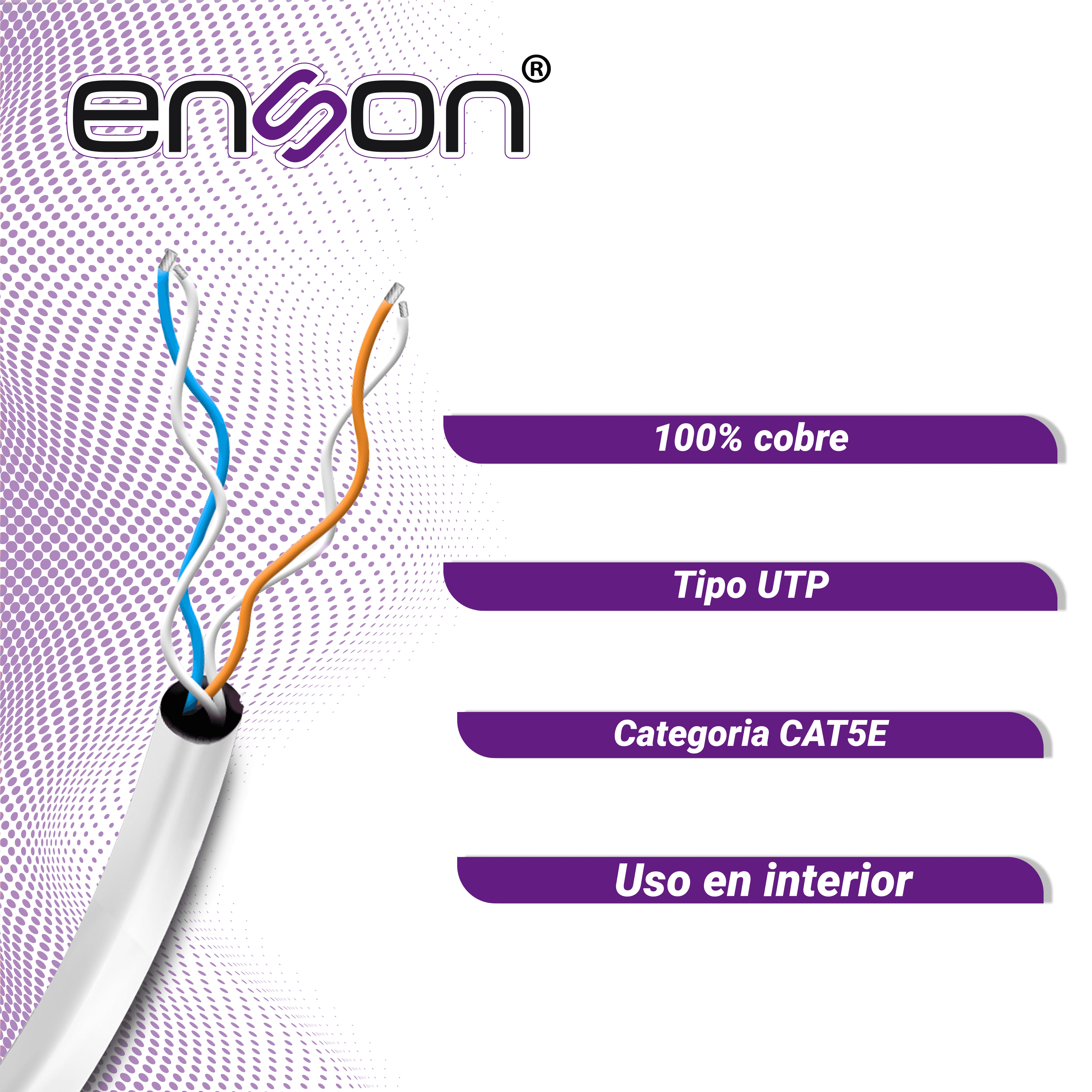 CABLE UTP ENSON 12141W305 4C/24 COLOR BLANCO SERIE PRO-II 100% COBRE IDEAL PARA INSTALACIONES DE CCTV ANALOGICO (VIDEO Y ALIMENTACION) NO RECOMENDADO PARA SU USO EN VIDEO IP NI SOLUCIONES DE REDES, INSTALACION EN INTERIORES **SOLO CUENTA CON 2 PARES - Miniatura 6