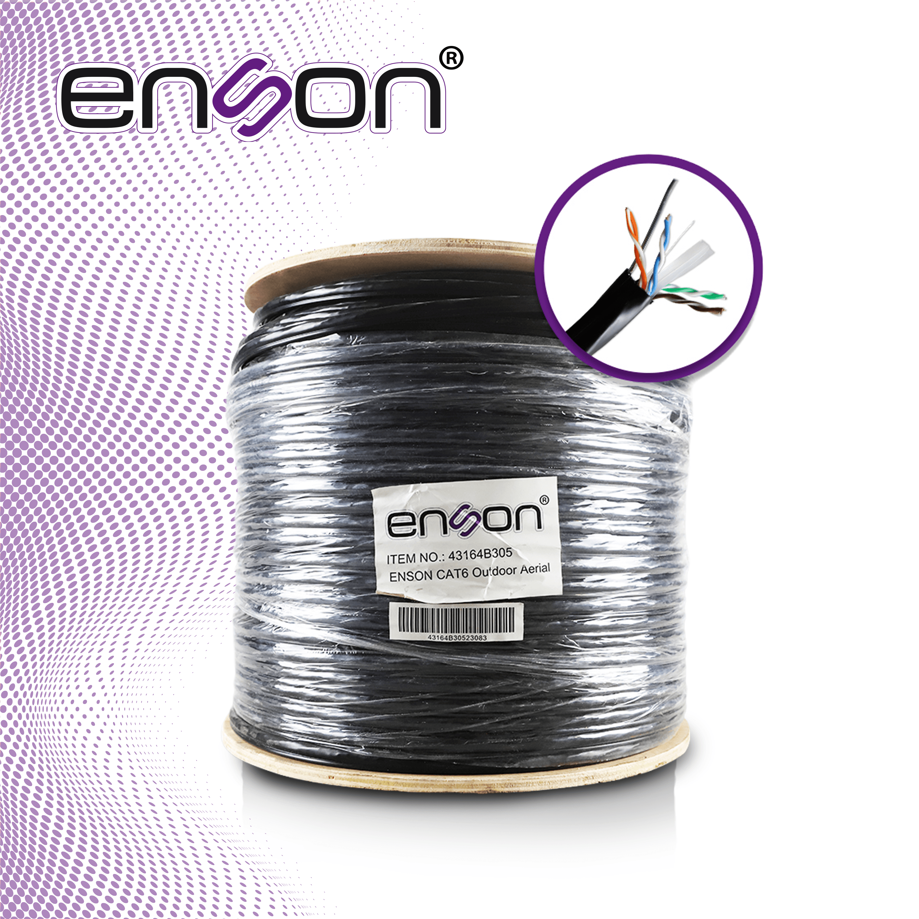 CABLE UTP AEREO CAT6 ENSON 43164B305 FORRO NEGRO 4 PARES CALIBRE 23 AWG 100% COBRE USO EXTERIOR FIGURA8 1000 PIES 305 METROS - Miniatura 5