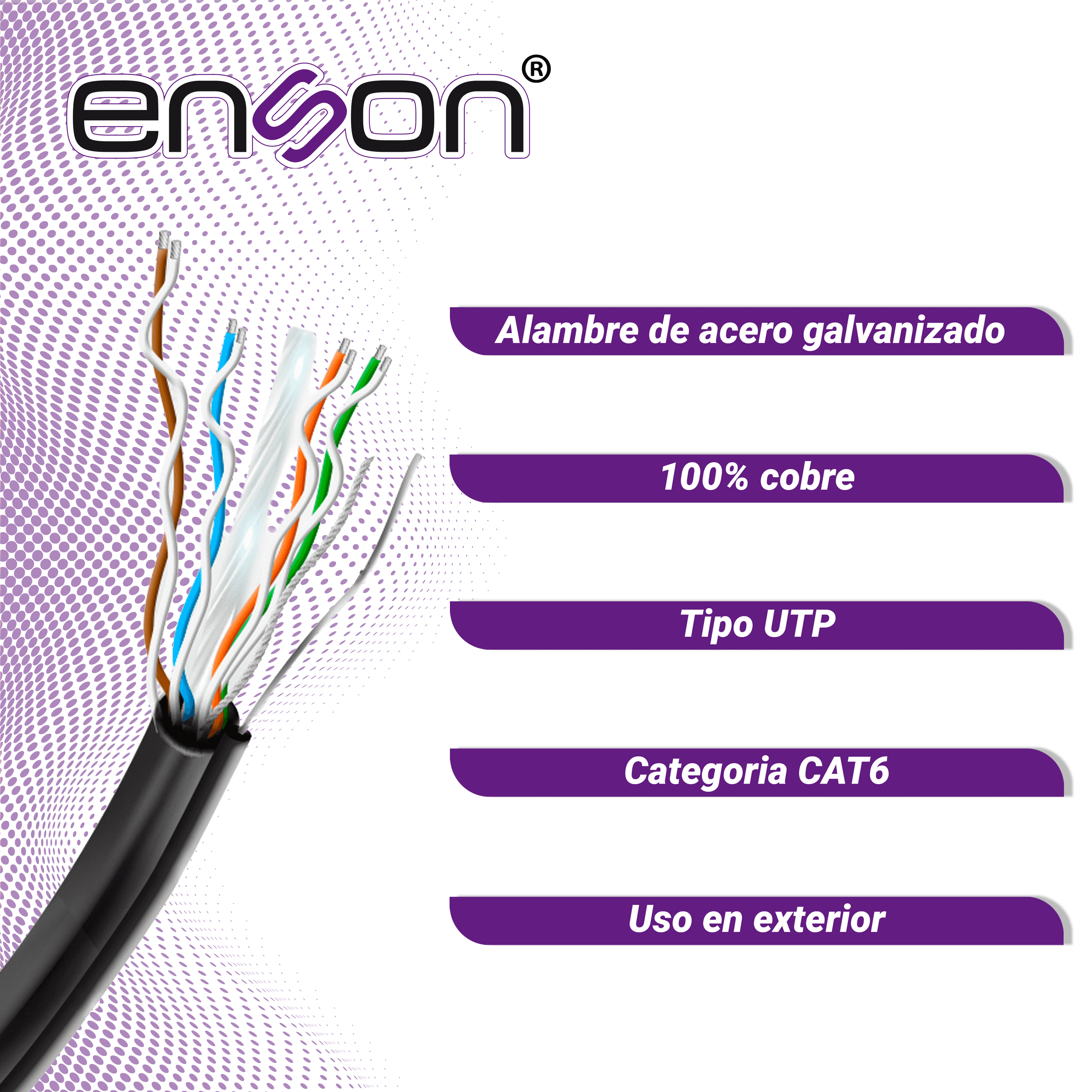 CABLE UTP AEREO CAT6 ENSON 43164B305 FORRO NEGRO 4 PARES CALIBRE 23 AWG 100% COBRE USO EXTERIOR FIGURA8 1000 PIES 305 METROS - Miniatura 6