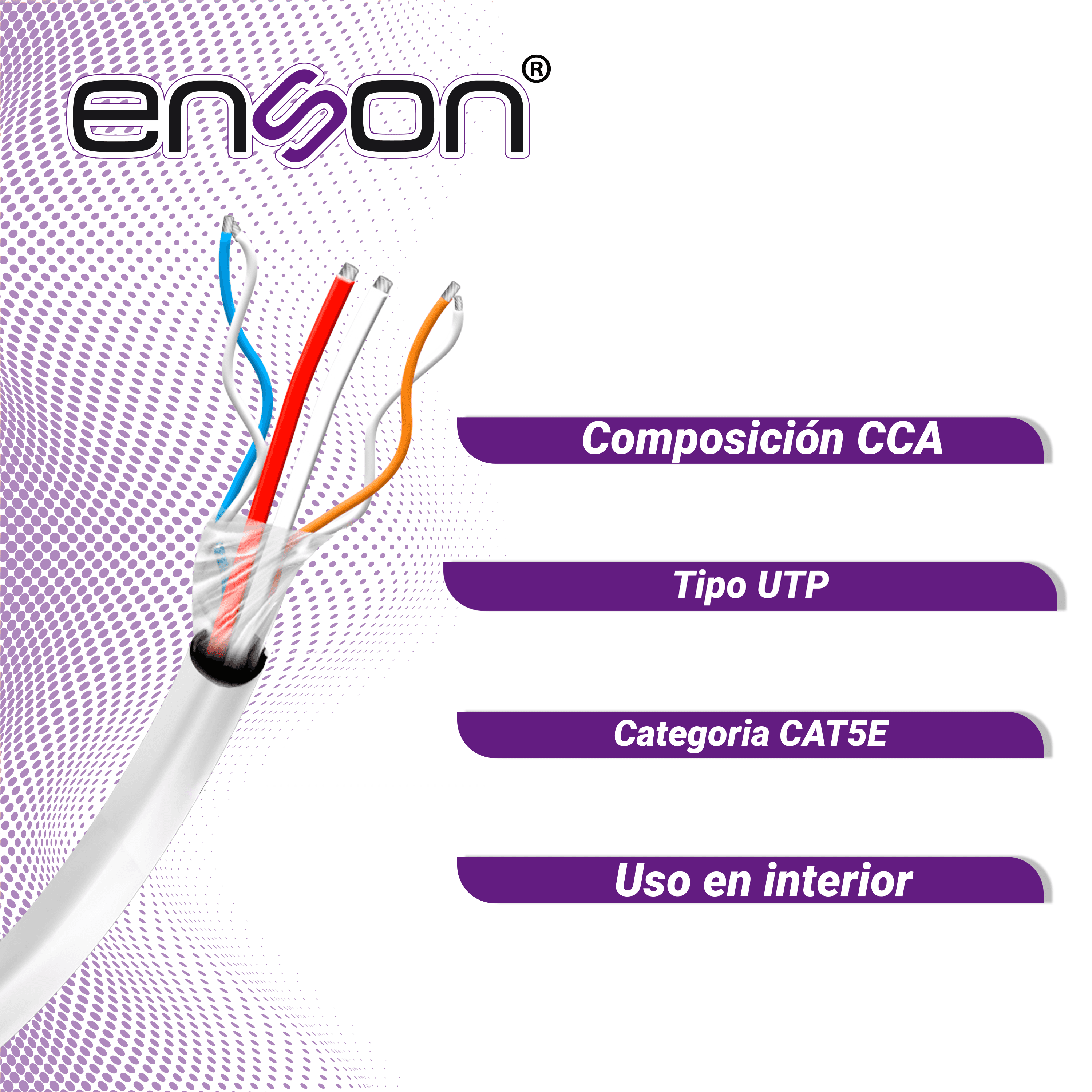 CABLE UTP SIAMES ENSON 52101W250 4C PARA DATOS Y DOS CABLES CALIBRE 18AWG (ROJO Y NEGRO) PARA ALIMENTACION, DISEÑADO PARA SU USO EN SOLUCIONES DE CCTV UNICAMENTE, BOBINA DE 250 METROS COLOR BLANCO PARA SU USO EN EXTERIOR - Miniatura 7