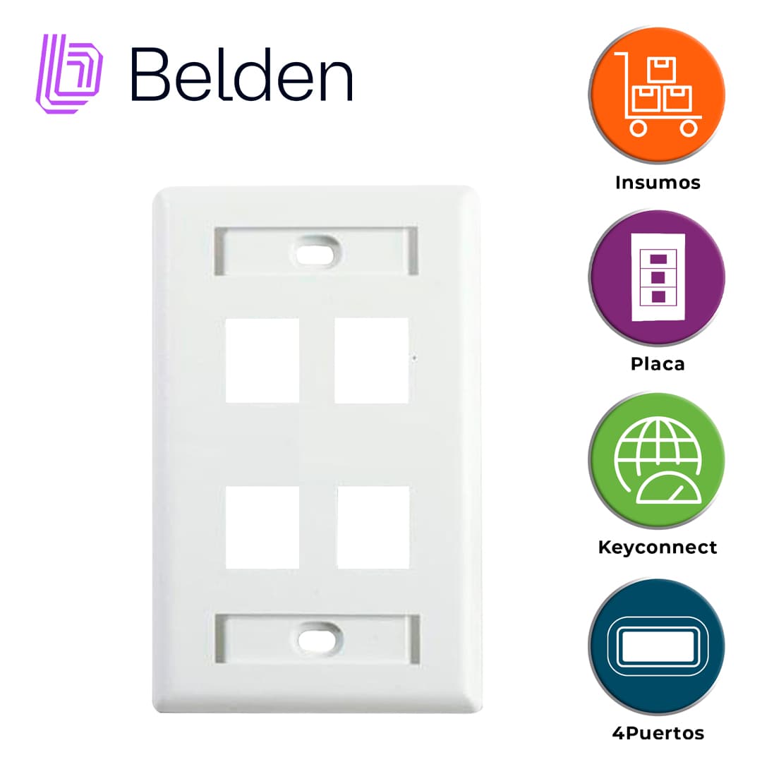PLACA DE PARED (FACEPLATE) BELDEN AX102249 / INTERIOR / BLANCO / 4 PUERTOS / PIEZA - Miniatura 5