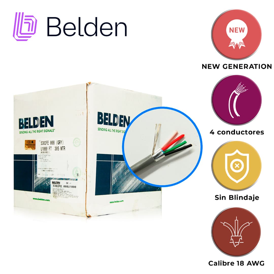 CABLE DE SEGURIDAD Y SONIDO BELDEN 5302FE 008U1000 / INTERIOR / GRIS / 4 CONDUCTORES / 18 AWG / MULTIFILAR / FORRO PVC / CMR / BLINDADO / EN CAJA / 1,000 PIES 305 METROS - Miniatura 6