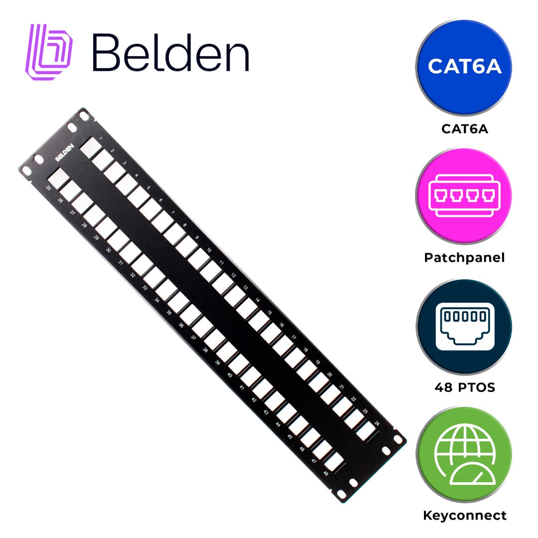 PATCH PANEL KEYCONNECT CAT6/CAT6A BELDEN AX103115 / NEGRO / 48 PUERTOS / 2UR / MODULAR/VACIO / PIEZA - Miniatura 4